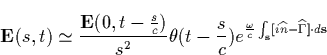 \begin{displaymath}
\mathbf{E}(s,t)\simeq \frac{\mathbf{E}(0,t-\frac sc)}{s^2}\t...
 ..._{\mathbf{s}}[i\widehat{n}-\widehat{\Gamma }]\cdot d\mathbf{s}}\end{displaymath}